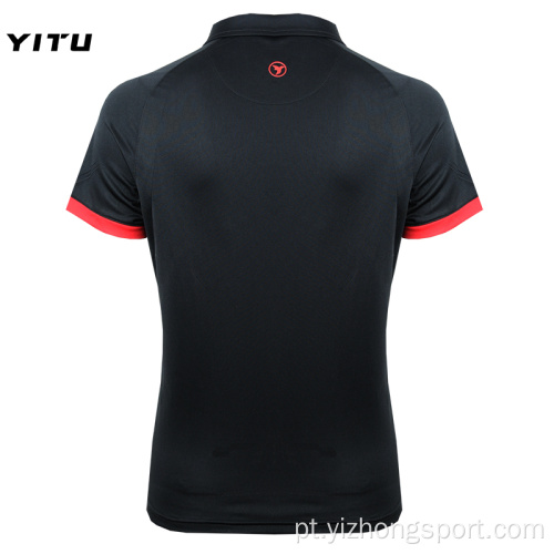 Camisa polo úmida Wicking Dry Fit preta de poliéster